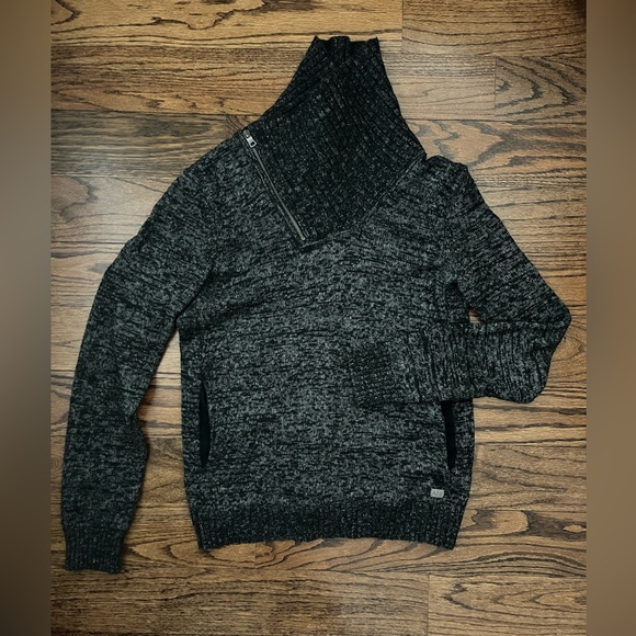 Armani Exchange Black And Gray Asymmetrical Zip-Up Sweater.Size Small
